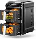 COBNN Heißluftfritteuse, 2 Kammern übereinander 11L, platzsparende vertikale Doppelkammer, 2×5, 5L Airfryer mit Sichtfenster, SYNC & DUAL, 9 Programme