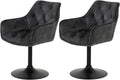 Sessel 2er Set, Küchenstuhl, Drehstuhl Birte, Sitzschale Microfaser Samtvelour Anthrazit, Armlehne, Metallfuß 360° drehbar, Hela Tische