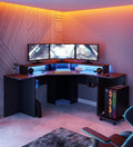 Arbeitstische, Tezaur Eckschreibtisch für Gamer inkl. RGB-Beleuchtung, Holzwerkstoff, Mattschwarz, B x H x T: 160 x 91 x 160 cm, Forte