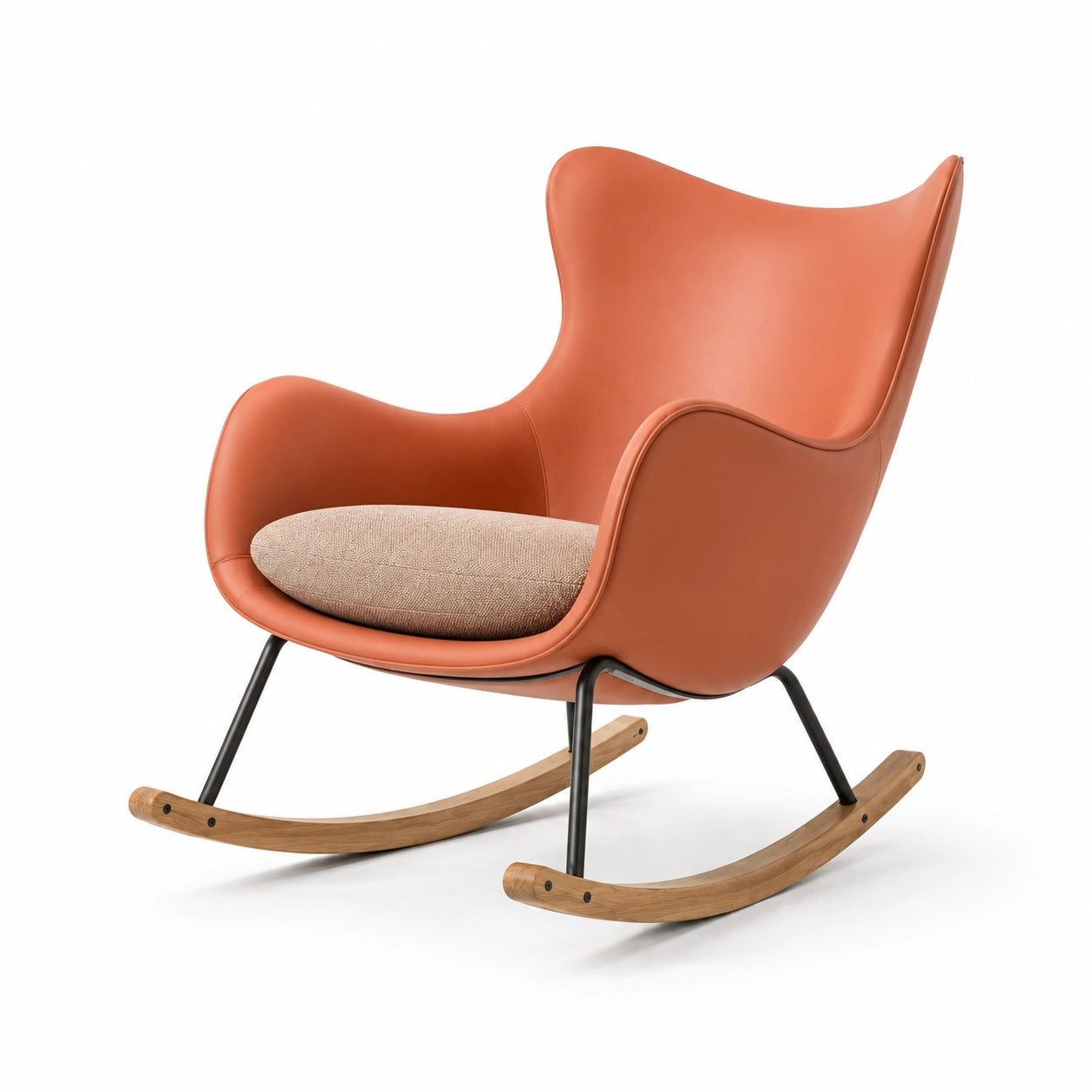 Schaukelstuhl mit PU-Leder Orange und Leinenpolster