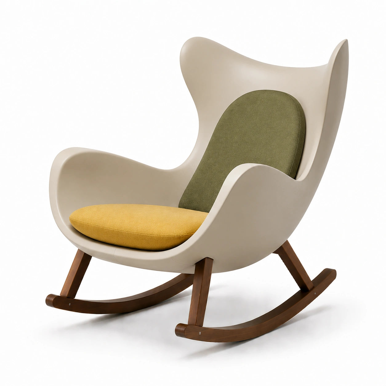 Schaukelstuhl Kunststoff Beige Grün Gelb mit Holz