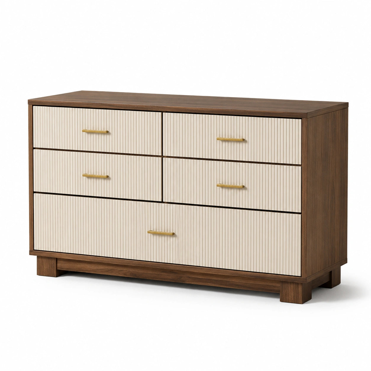 Holz Kommode mit 6 Schubladen Walnuss/Creme