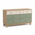 Eichenholz Kommode mit 6 Schubladen Beige/Grün 120cm