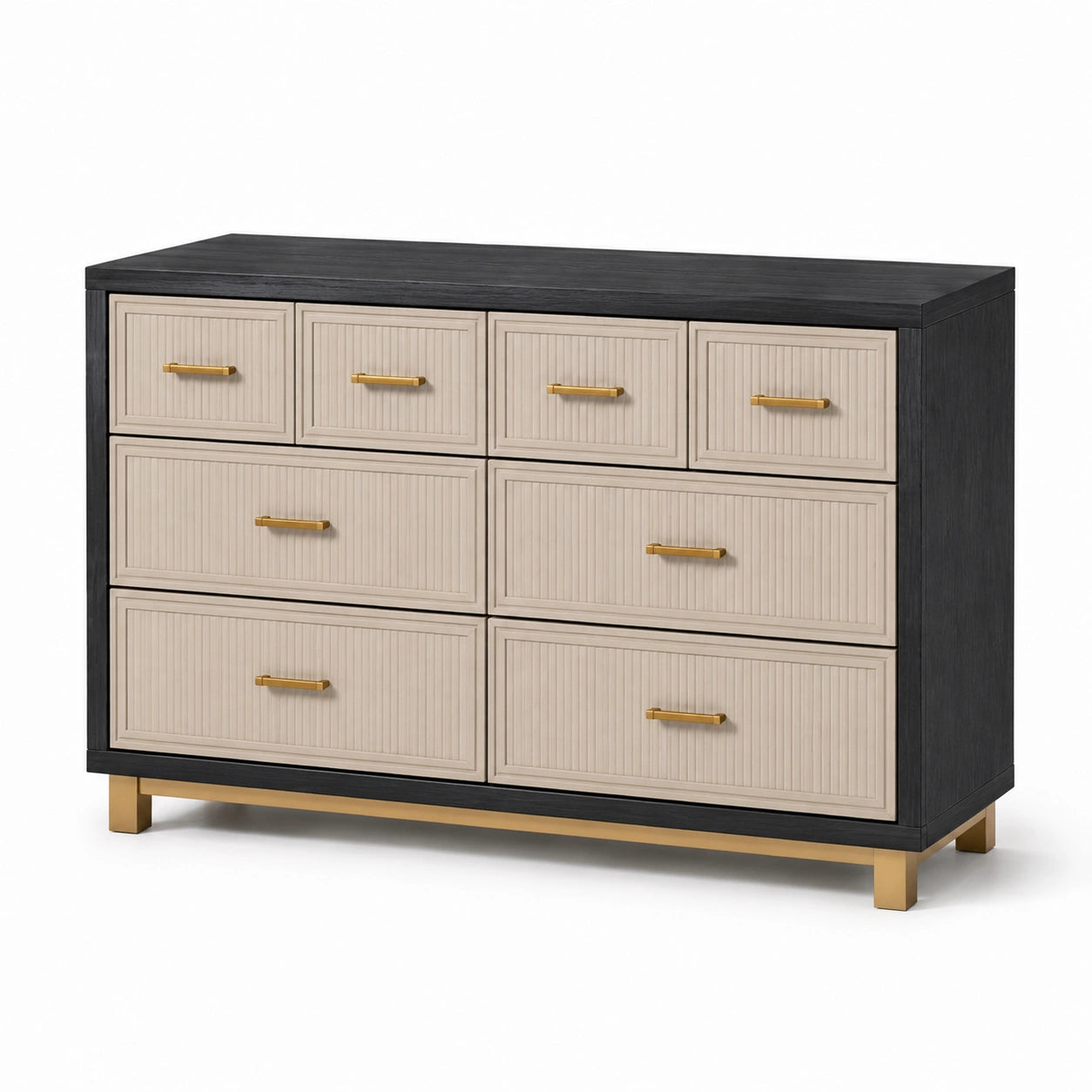 Kommode Holz Schwarz/Beige mit 8 Schubladen 120x80x40cm