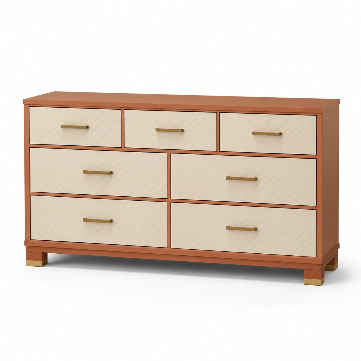 Holzkommode Braun/Beige mit 7 Schubladen