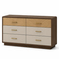 Kommode mit 6 Schubladen aus Holz und MDF, Eiche und Beige