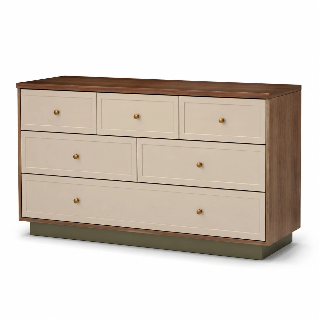 Kommode mit 6 Schubladen MDF und Kiefernholz Beige 140cm