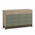 Kommode Holz mit 8 Schubladen Beige/Grün