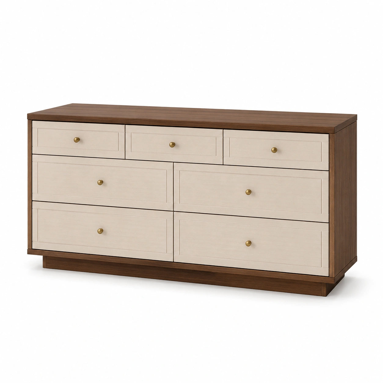 Holzkommode mit 7 Schubladen in Braun und Beige