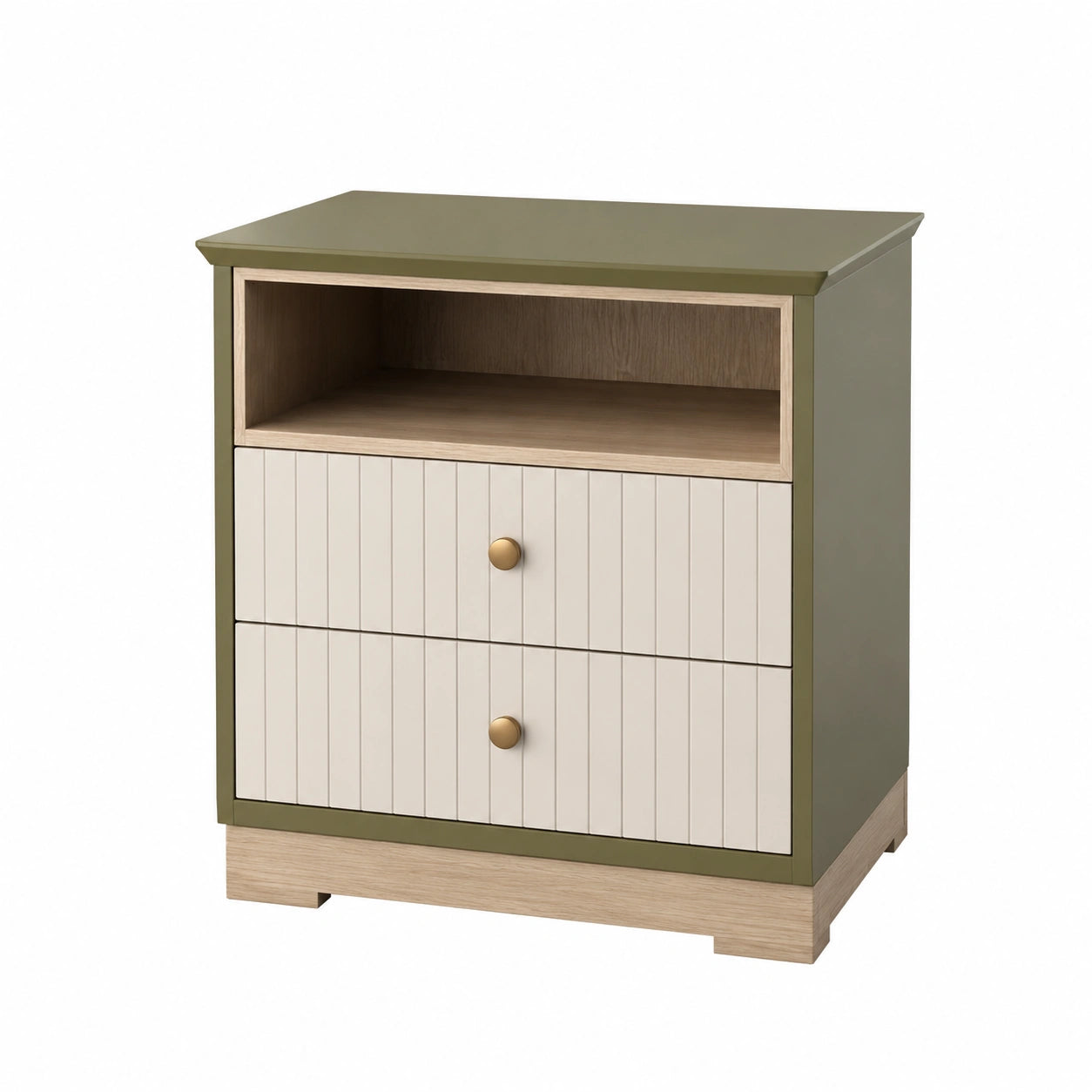 Nachttisch Holzwerkstoff Olivgrün Creme mit 2 Schubladen 60x40x50cm