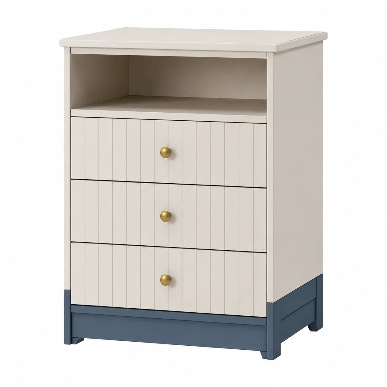 Holzkommode mit 3 Schubladen Creme/Blau