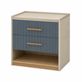 Holz-Nachttisch mit 2 Schubladen Blau/Braun