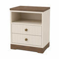 Nachttisch Holz Creme/Holzbraun mit 2 Schubladen