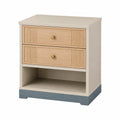 Holz und MDF Nachttisch mit 2 Schubladen, Beige/Hellbraun