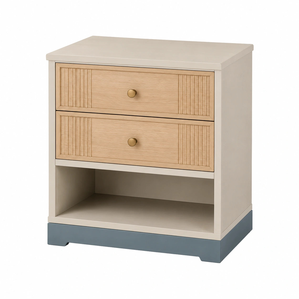 Holz und MDF Nachttisch mit 2 Schubladen, Beige/Hellbraun