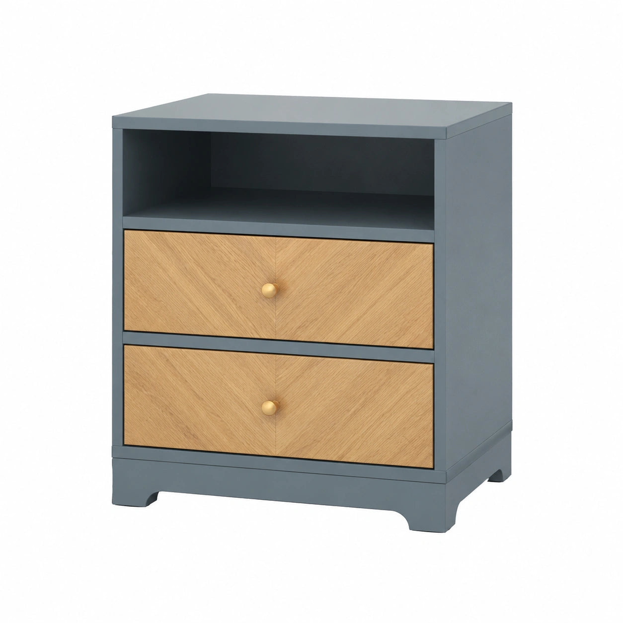 Nachttisch mit 2 Schubladen MDF Grau und Eichenfurnier