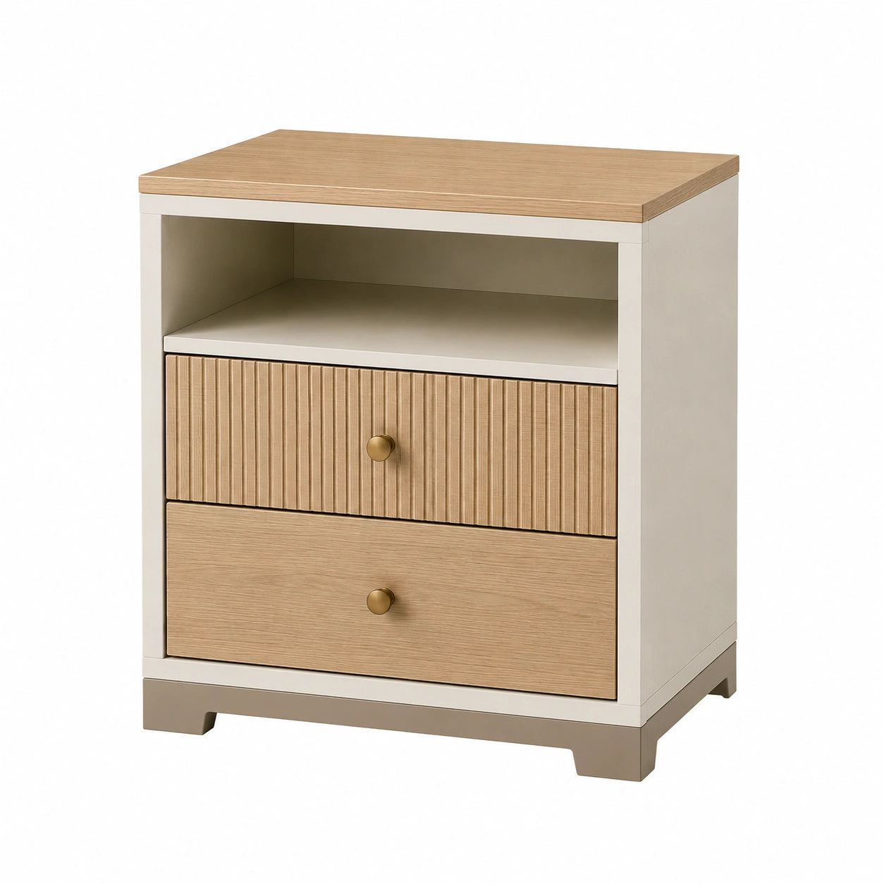 Nachttisch mit 2 Schubladen und offenem Fach aus MDF in Holzoptik und Weiß 45x35x60 cm