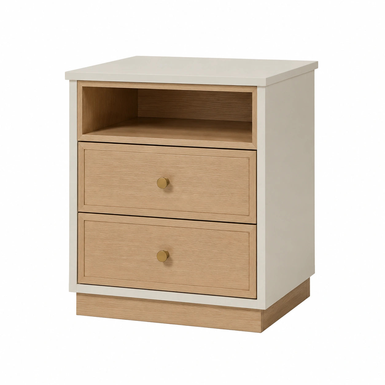Nachttisch MDF Eiche Weiß mit 2 Schubladen und 1 Fach