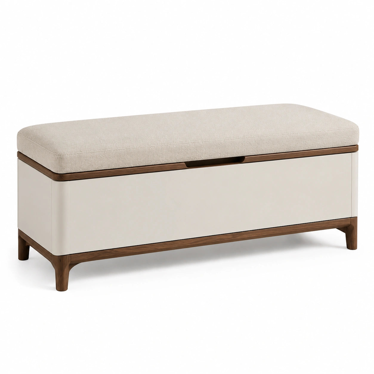 Polsterbank mit Stauraum Beige Leinen Stoff Holz 120 cm