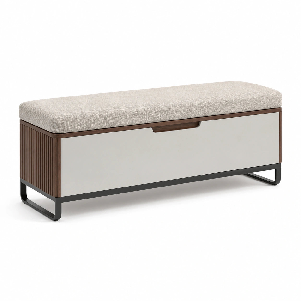 Bank mit Stauraum Metallrahmen Stoffbezug Beige 120cm
