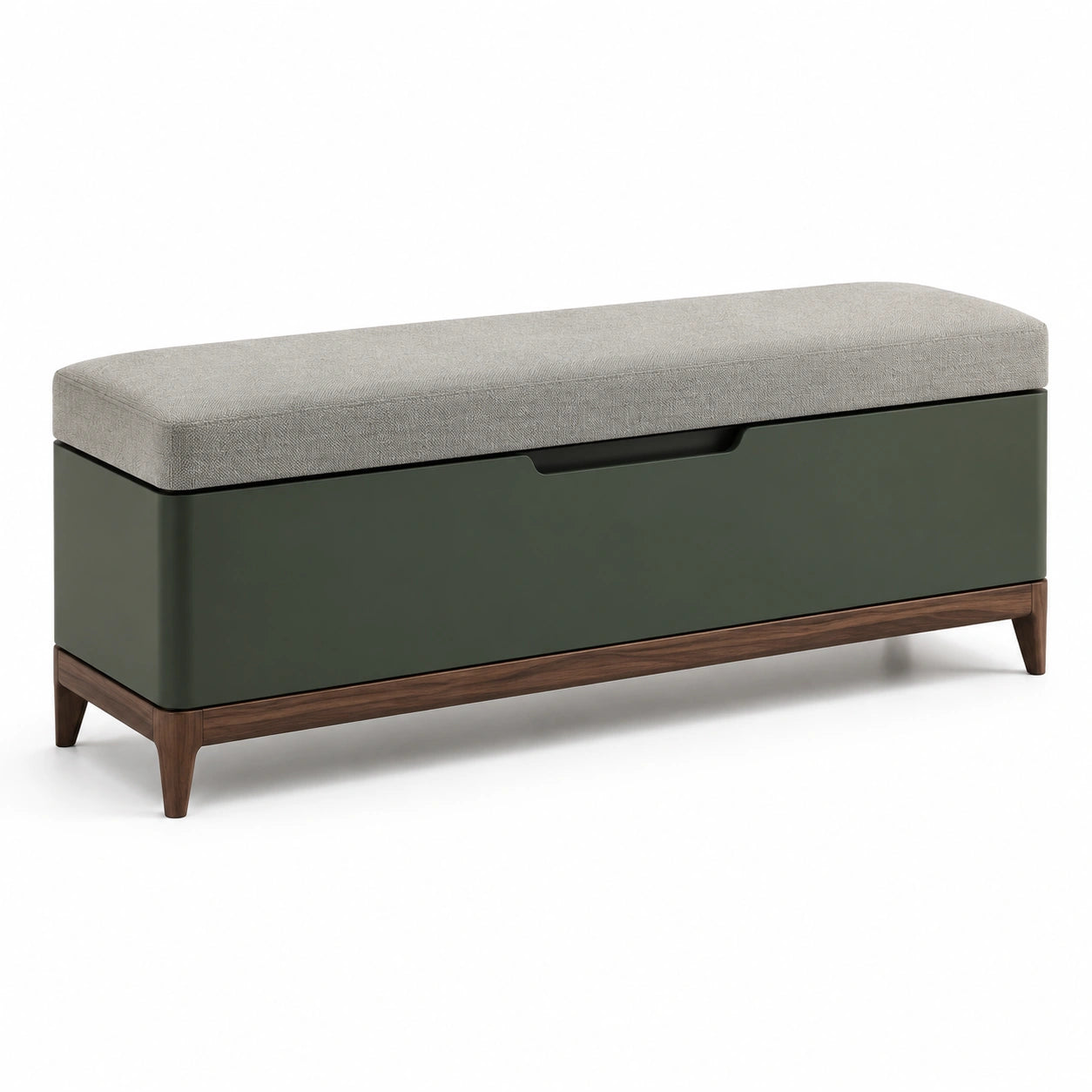 Bank mit Stauraum Stoffpolsterung MDF und Walnussholz 120 cm