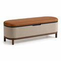 Holzbank mit Kunstleder-Sitzfläche und Stauraum Beige/Braun