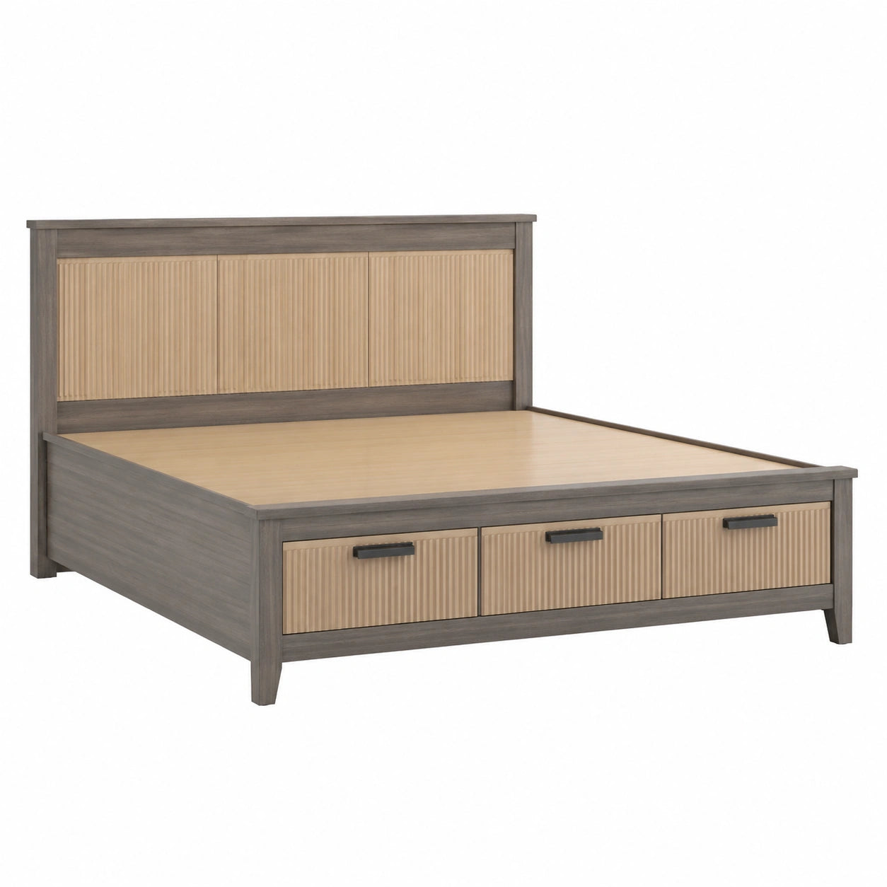 Holzbett mit Kopfteil und Schubladen 200x160 cm Grau/Natur