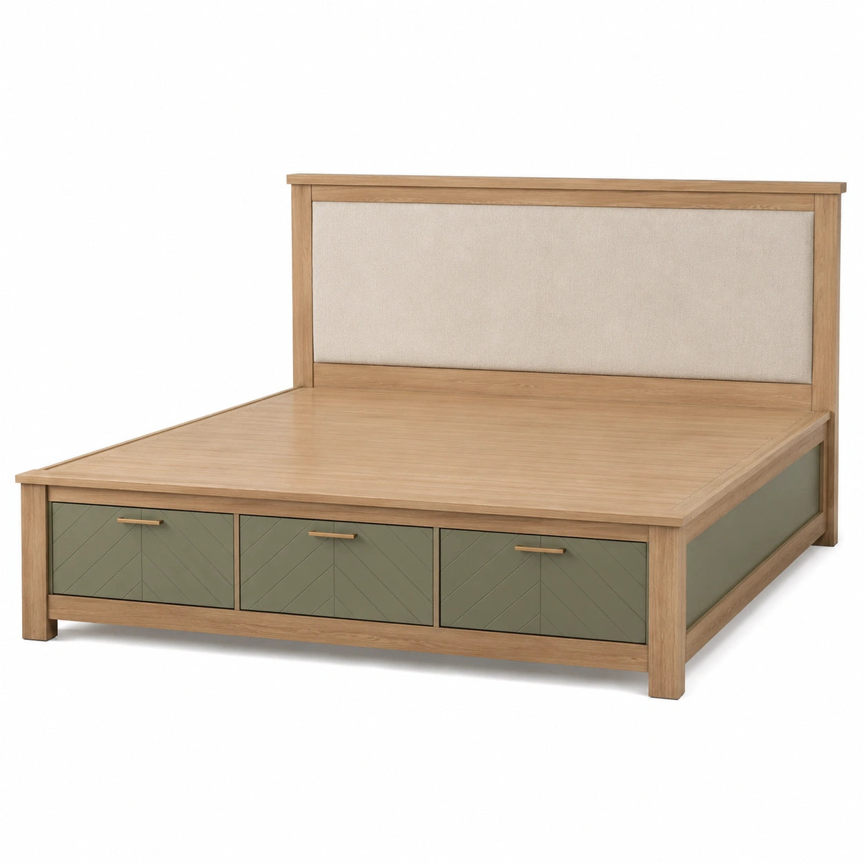 Bett aus Eichenholz mit Schubladen 200x160 cm Beige/Grün