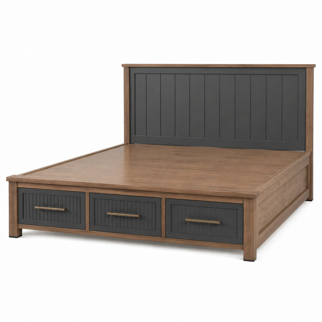 Holzbett mit Schubladen Grau/Beige 200x160 cm