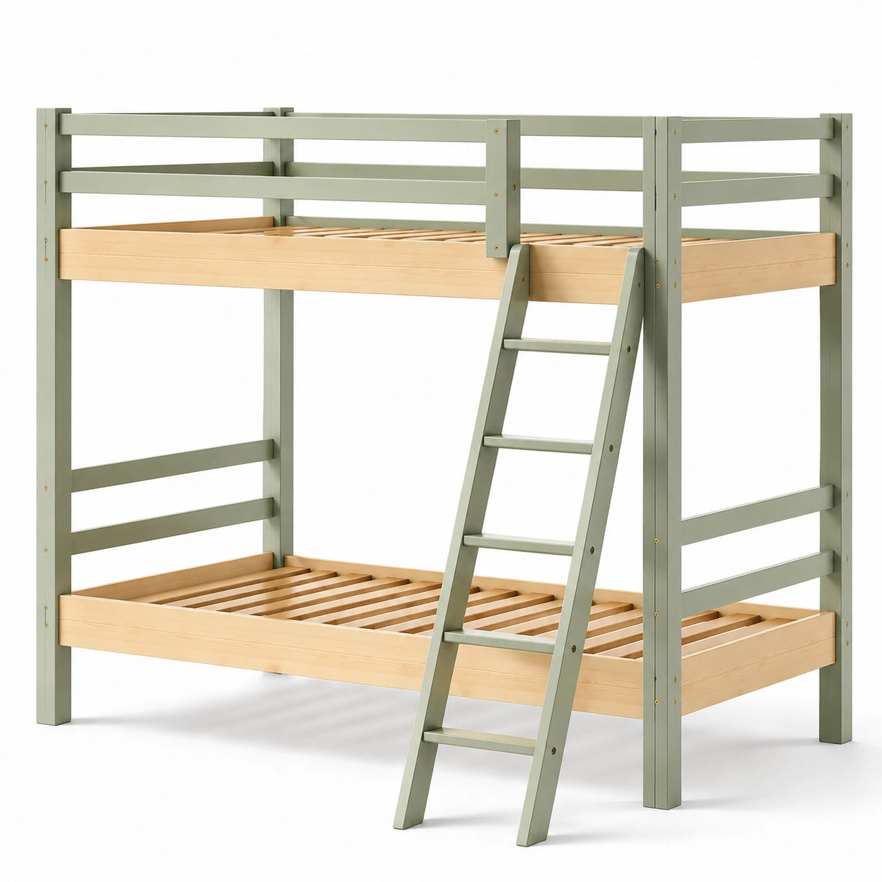 Etagenbett aus Kiefernholz mit Leiter Grün/Natur