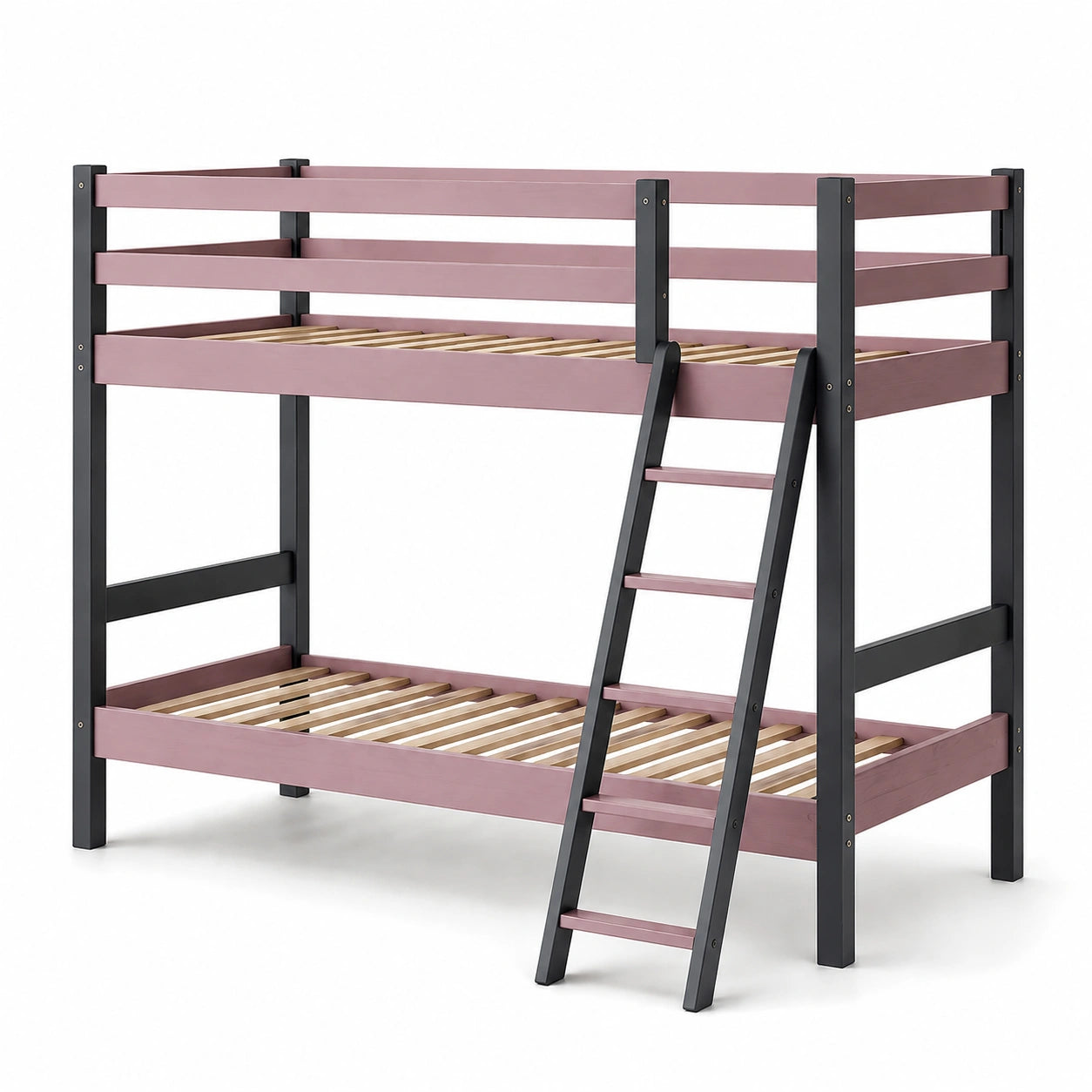 Etagenbett aus Kiefernholz Lila/Schwarz mit Leiter 200x90 cm