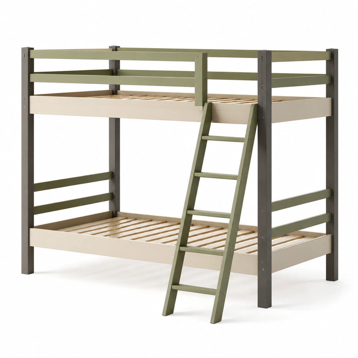Holz-Etagenbett mit Leiter 200x90 cm Olivgrün/Beige