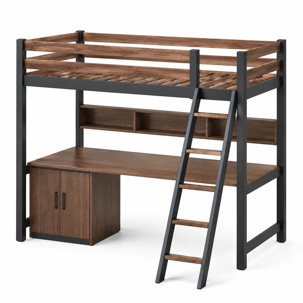 Hochbett mit Schreibtisch Holz/Metall Eiche/Scharz