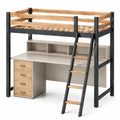 Hochbett mit Schreibtisch aus Kiefernholz und Metall 200x90 cm