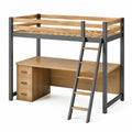 Hochbett mit Schreibtisch aus Eichenholzoptik und Metall, 200x100 cm