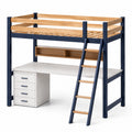 Hochbett aus Holz mit Schreibtisch und Regal Blau