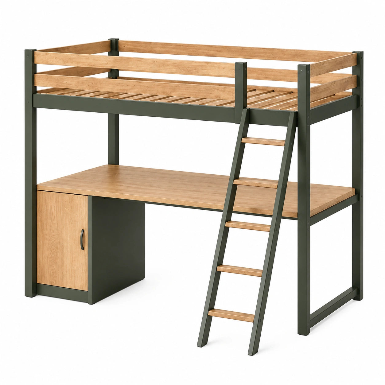 Hochbett mit Schreibtisch und Leiter 90x200 cm Eichenholz/Metall