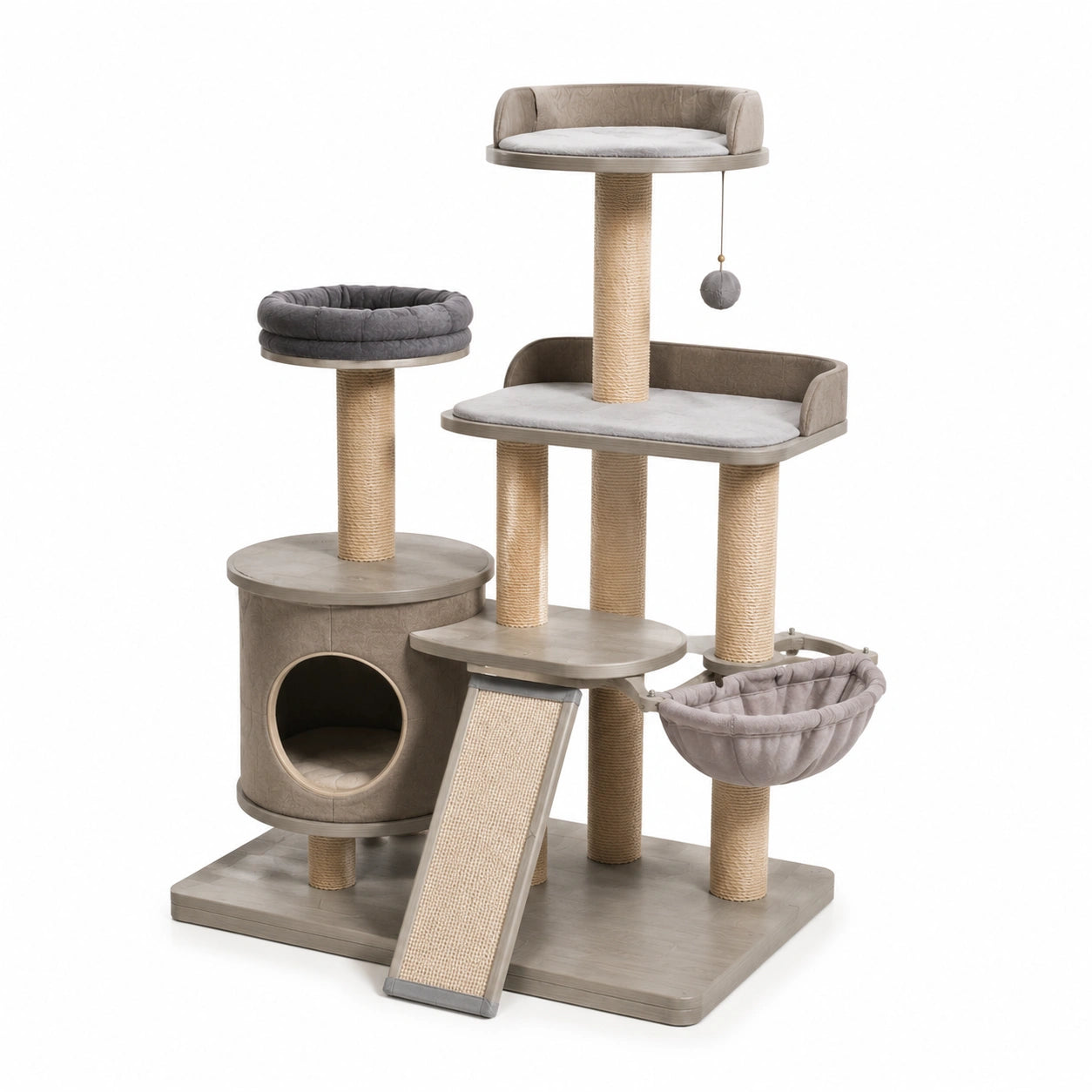 Katzenbaum Kratzbaum MDF mit Liegeflächen und Höhle Beige/Grau