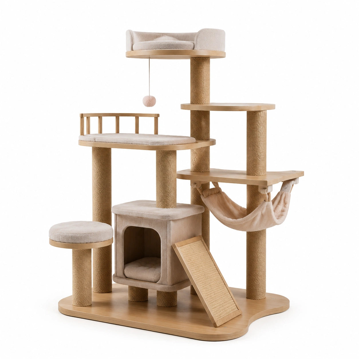 Katzenbaum aus Spanholz und Natursisal, 130 cm, Beige