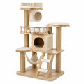Katzenturm aus Holz mit Sisalseil und Stoff Beige 50x60x130 cm