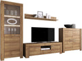 TV-Lowboard, Wohnwand Anbauwand Sky - Tv Schrank Vitrine mit LED Beleuchtung Hängeregal Kommode (Riviera Eiche), Furniture24