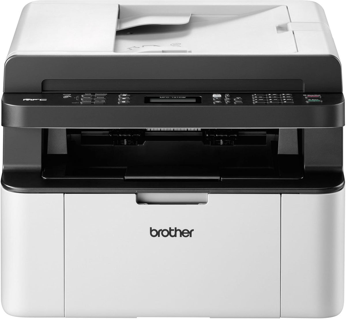 Brother Laserdrucker, MFC-1910W Kompaktes 4-in-1 Monochrom Monolaser-Multifunktionsgerät (Drucken, scannen, kopieren, faxen, 20 Seiten/Min.) grau/weiß