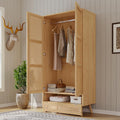 Kleiderschrank, mit Stange, Schlafzimmer, Rattannetz, Wohnzimmer, mit unterem Flip-Top-Deckel, Spanplatten+PE-Rattan, Natur, Gelukueub