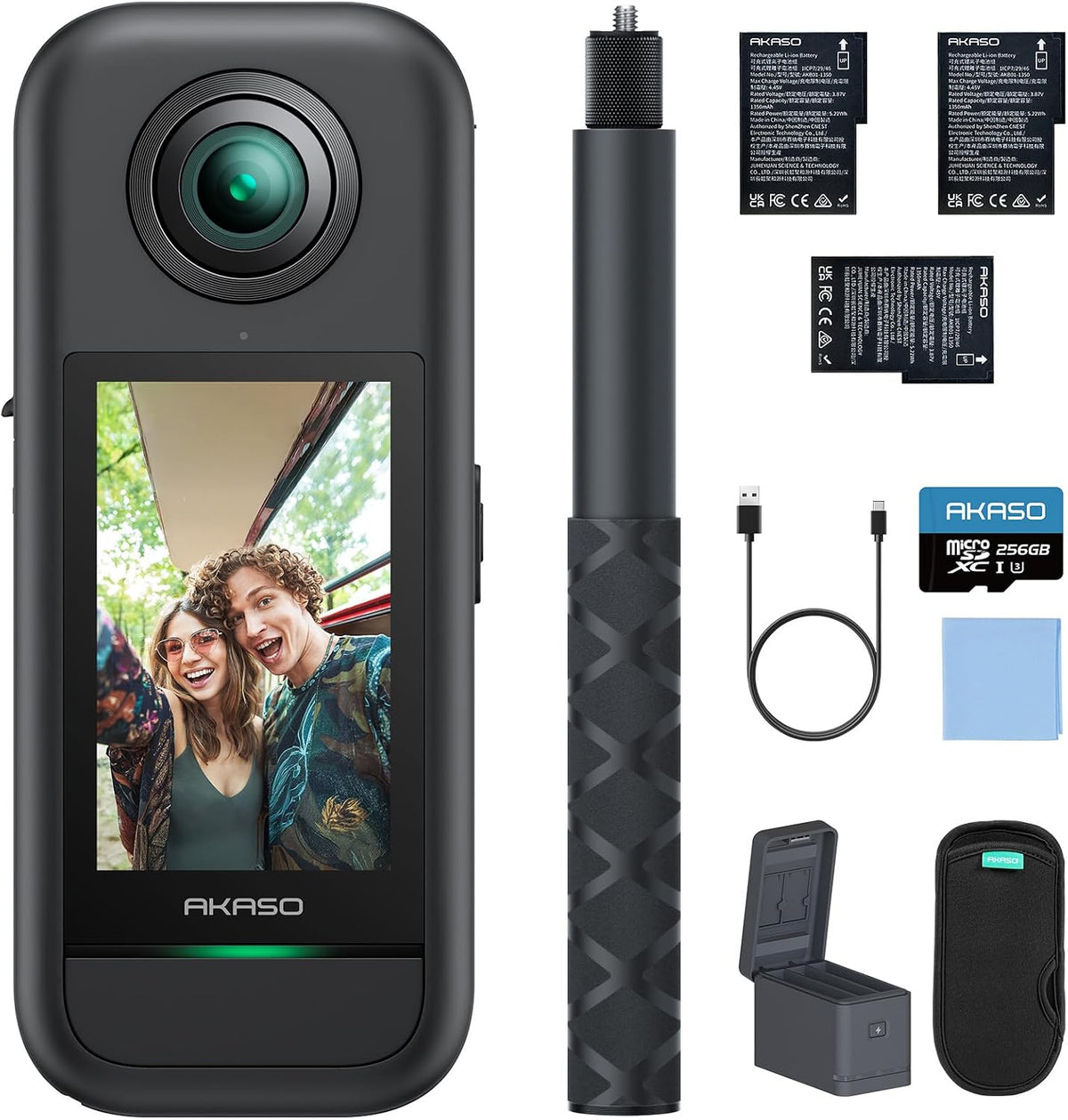 AKASO Actionkameras, 360° Action Cam Creator-Set - 5.7K 72MP 360 Grad Actionkamera mit 256GB Speicherkarte Duale 1/2' 48MP Sensoren