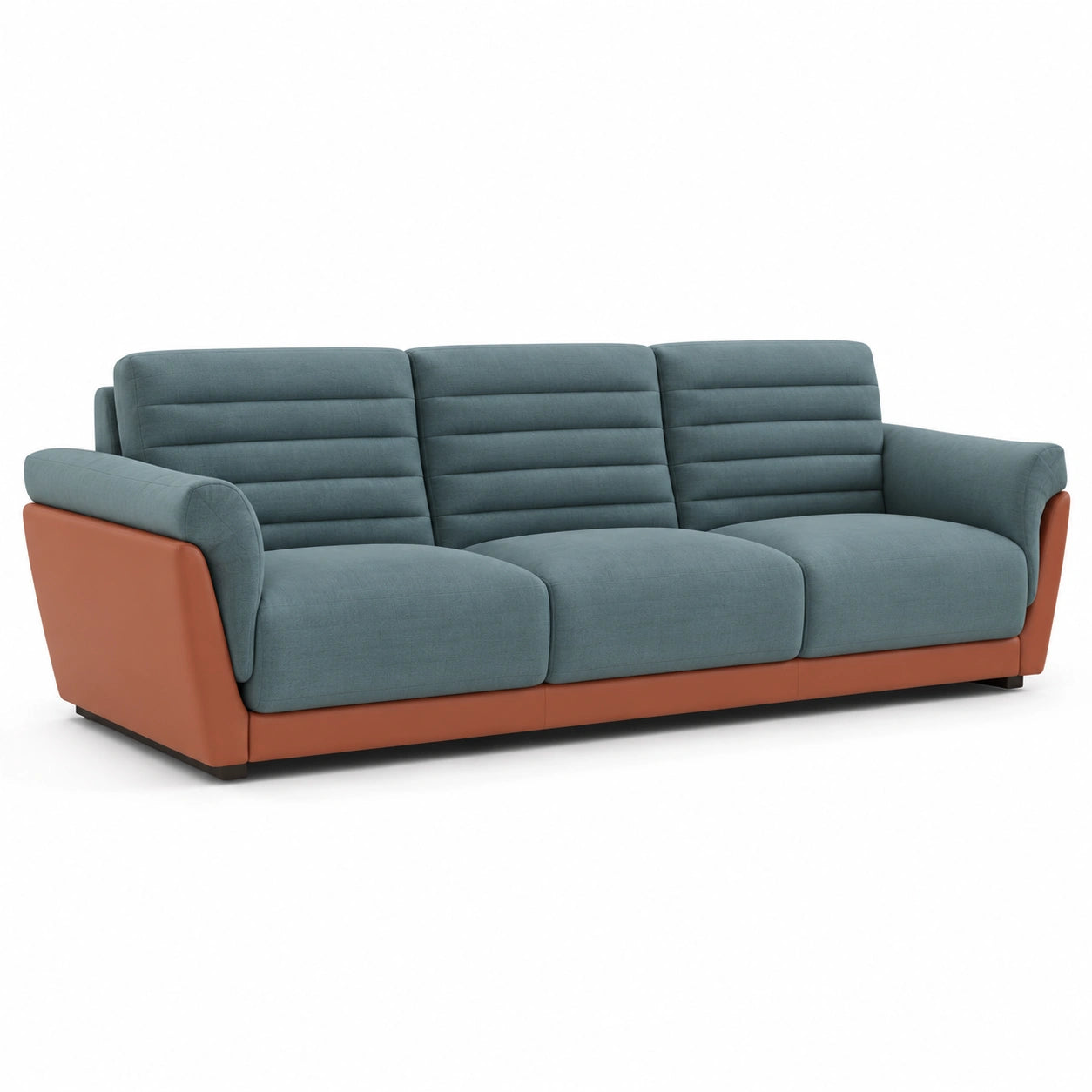 3-Sitzer Sofa Stoff PU-Leder Blau/Braun