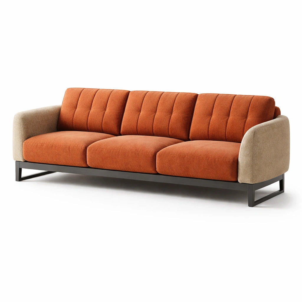 3-Sitzer Sofa Polyester Metallrahmen Orange/Beige