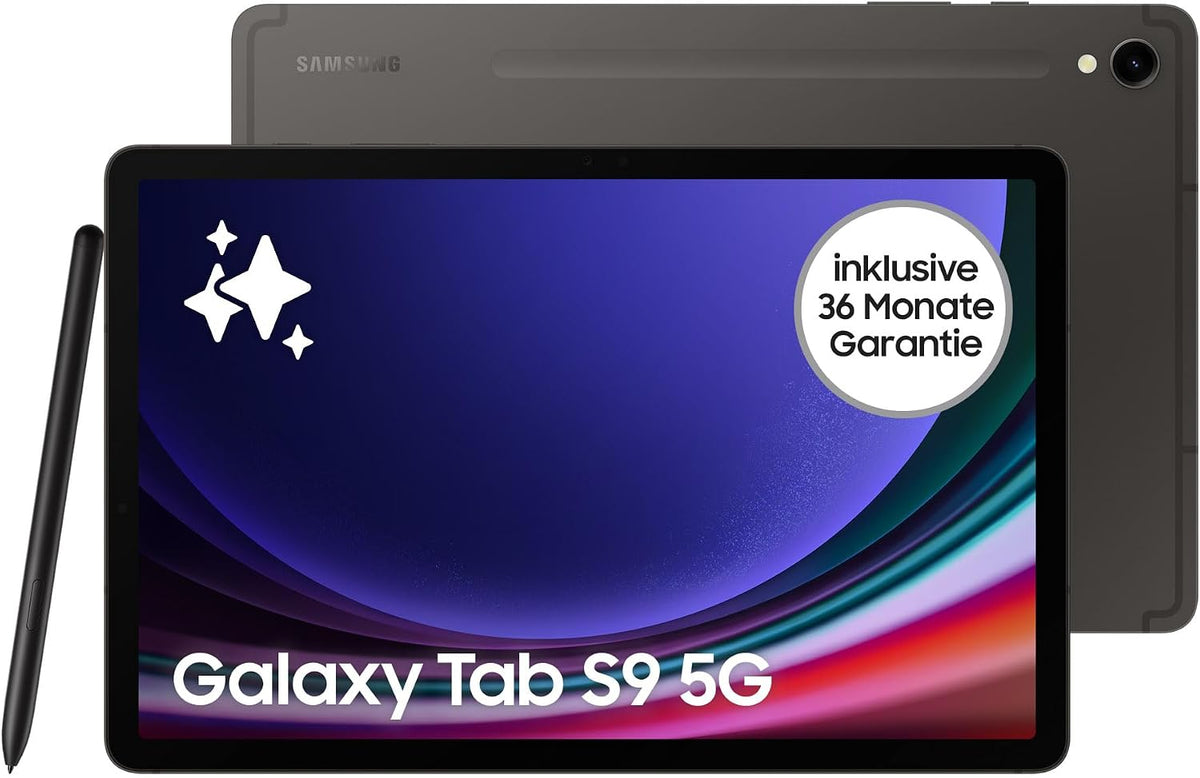 Samsung Tablet PCs, Galaxy Tab S9 AI-Android-Tablet, 5G, 128 GB/8 GB RAM, MicroSD-Kartenslot, Inkl. S Pen, Simlockfrei ohne Vertrag, Graphit