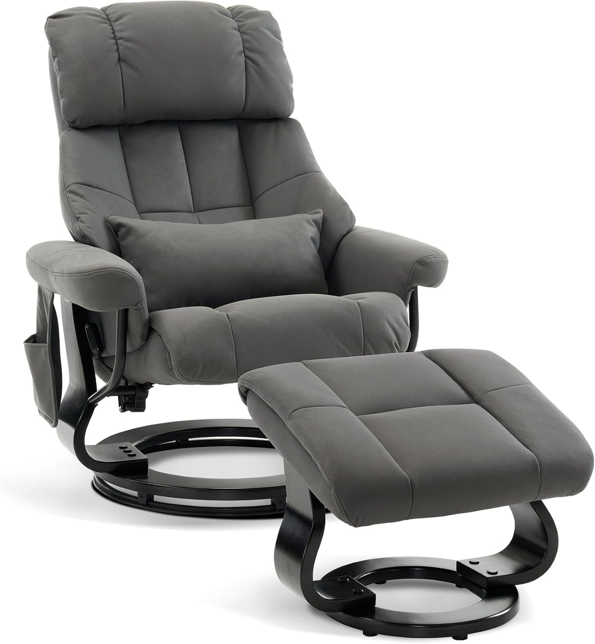 Relaxsessel, mit Hocker, Drehbare Fernsehsessel mit Liegefunktion, Moderner TV-Sessel Stuhl für Wohnzimmer, mit Kissen & Seitentasche