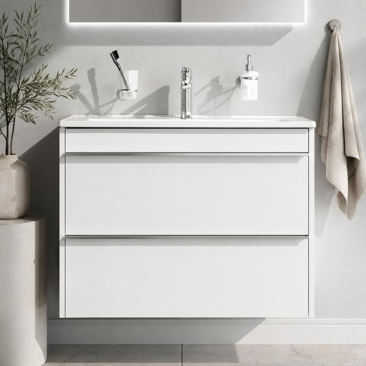 Unterschrank HIT Wandhängender Waschtisch, mit integriertem Waschbecken, Badmöbel-Set für Gäste-WC & Badezimmer, 2 Schubladen