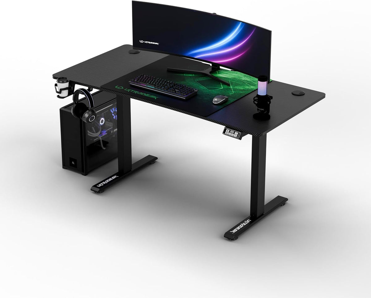 Schreibtisch V2 - Level Höhenverstellbarer, Elektrischer Computertisch - 140 × 68 cm, für Gaming, Büro, Homeoffice - Set mit XL-Mauspad - Schwarz